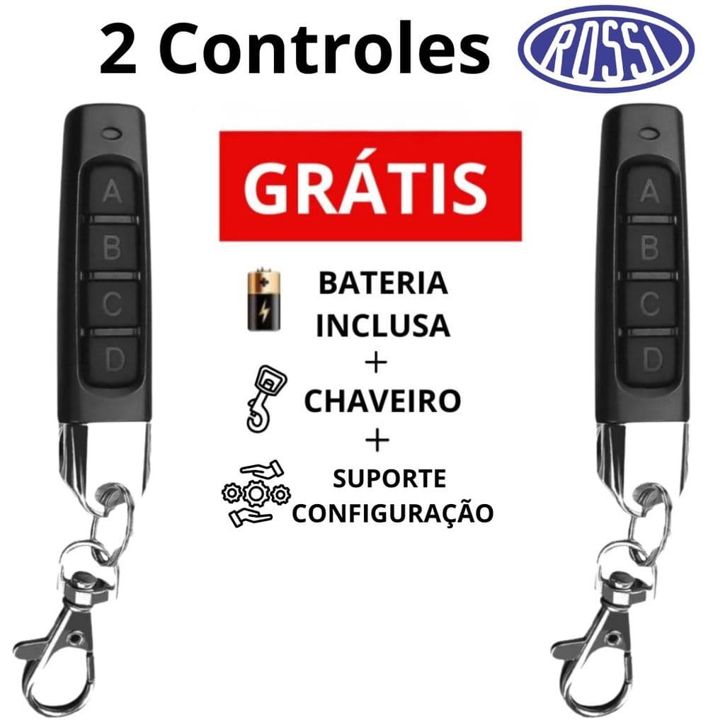 2 Controle Remoto Portão Rossi 433mhz Universal 4 em 1 PPA Rolling Code