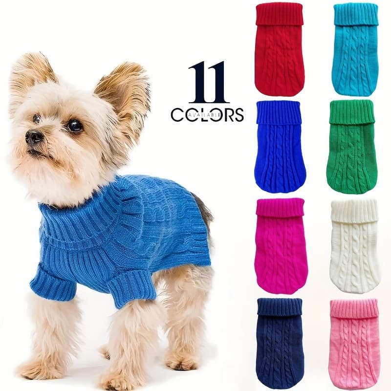 Suéteres Quentes para Cães Pequenos, Gola Alta, Roupas de Inverno Tricotadas para Cães, Colete para Filhotes e Gatos, Ca