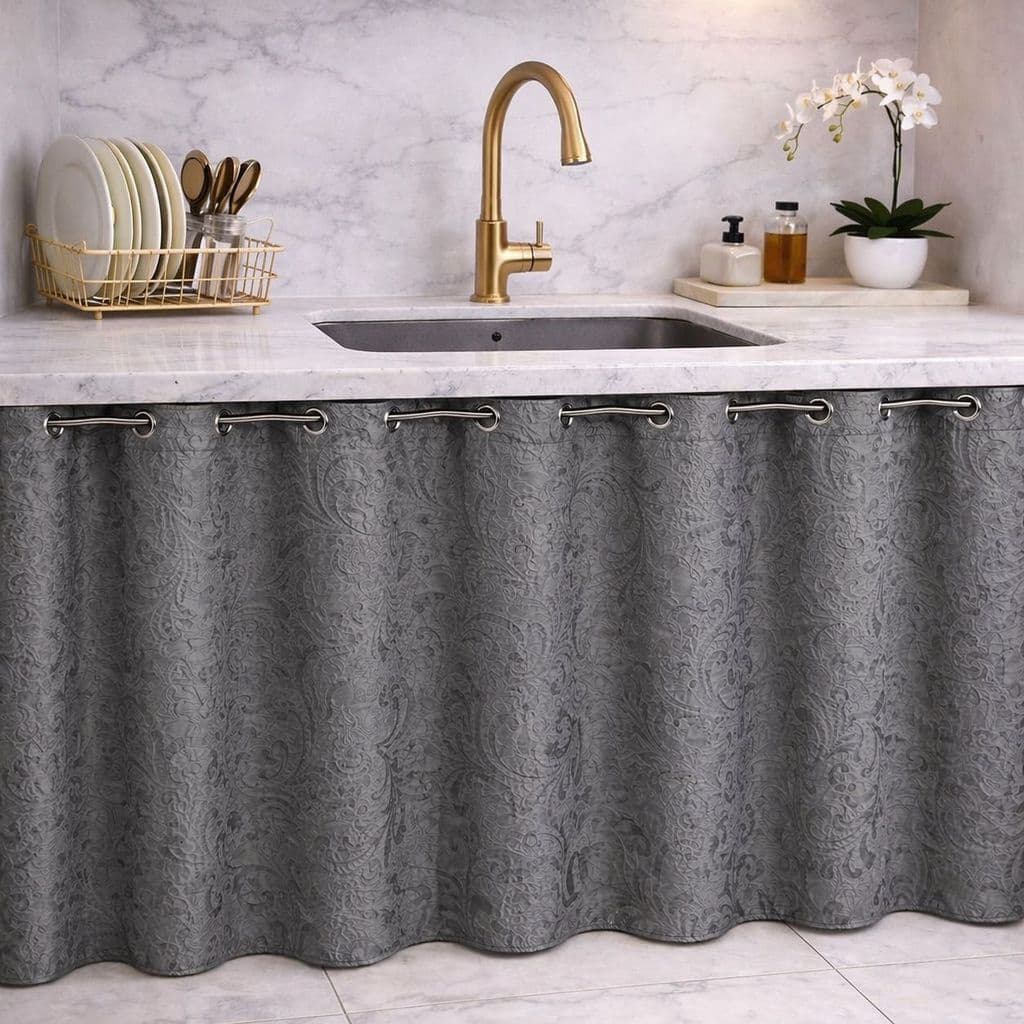Cortina de Pia para Cozinha Impermeável Decorativa PVC - Fácil Limpeza - Proteção Elegante - 1,40 X 0,90 cm
