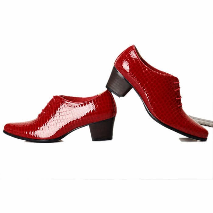 Sapatos masculinos de couro genuíno com padrão de cobra vermelha britânica, sapatos casuais de salto alto, versão corean