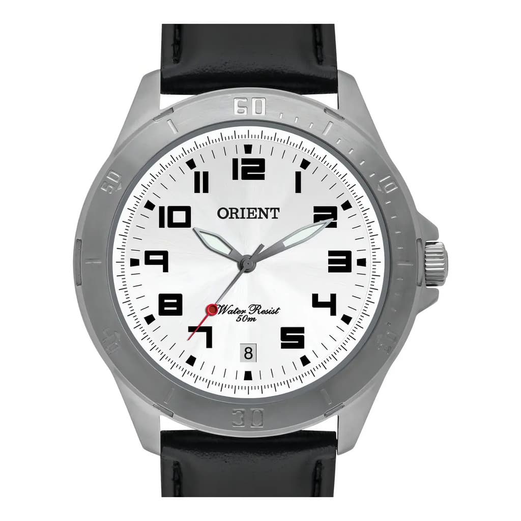 Relógio Orient Masculino Couro Mbsc1032 S2px  Branco Oferta Preto
