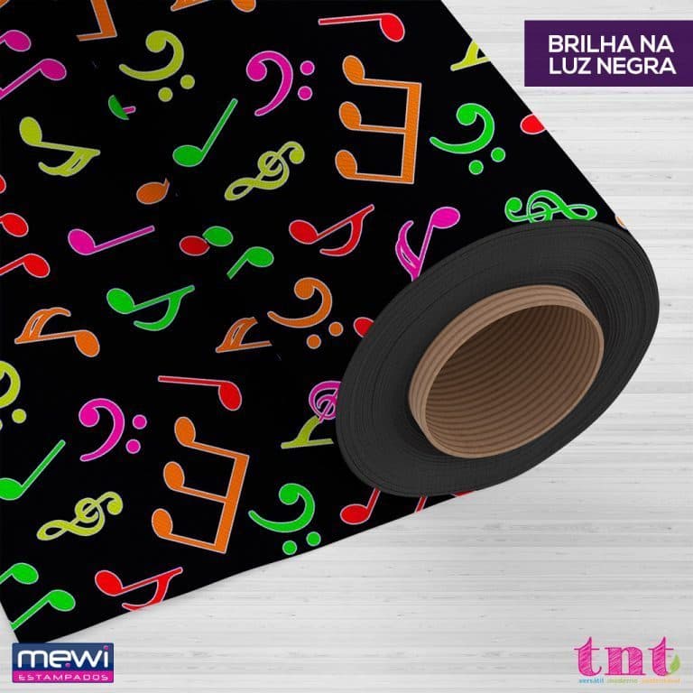 TNT Estampado Notas Musicais Neon BRILHA NO ESCURO 1,00m a 3,00m