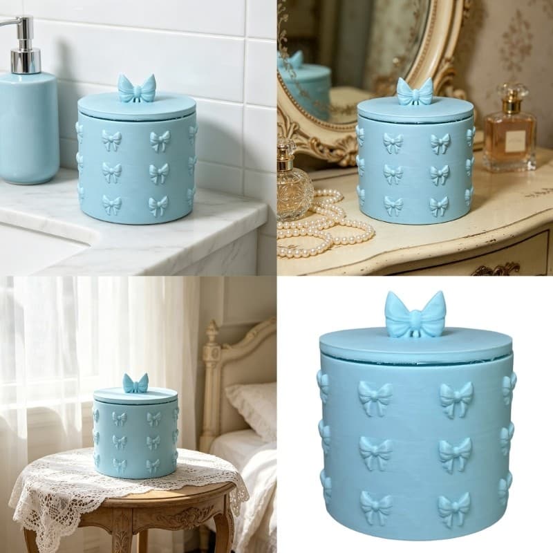 Recipiente De Armazenamento Decorativo De Plástico YU Com Tampa De Laço Para Decoração De Escritório Doméstico