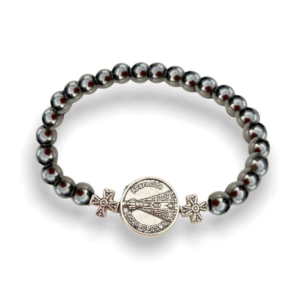 Pulseira Elastico Hematita Nossa Senhora Aparecida