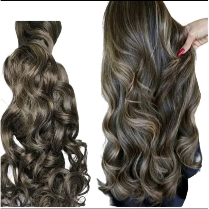Rabo de cavalo morena iluminada extensão de cabelo morena iluminada com velcro fita