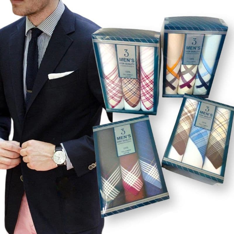 Lenço de bolso Masculino 100% Algodão 1 Kit Com 3 lenços cada Ref. KH-01