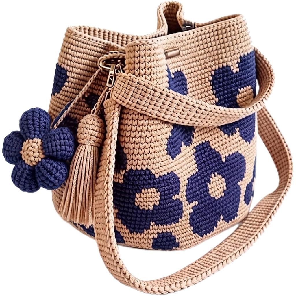 2027 Nova Bolsa de Crochê Floral Feita à Mão, Bolsa de Flores Tricotada, Estilo Boêmio, de Praia, Bolsa Transversa