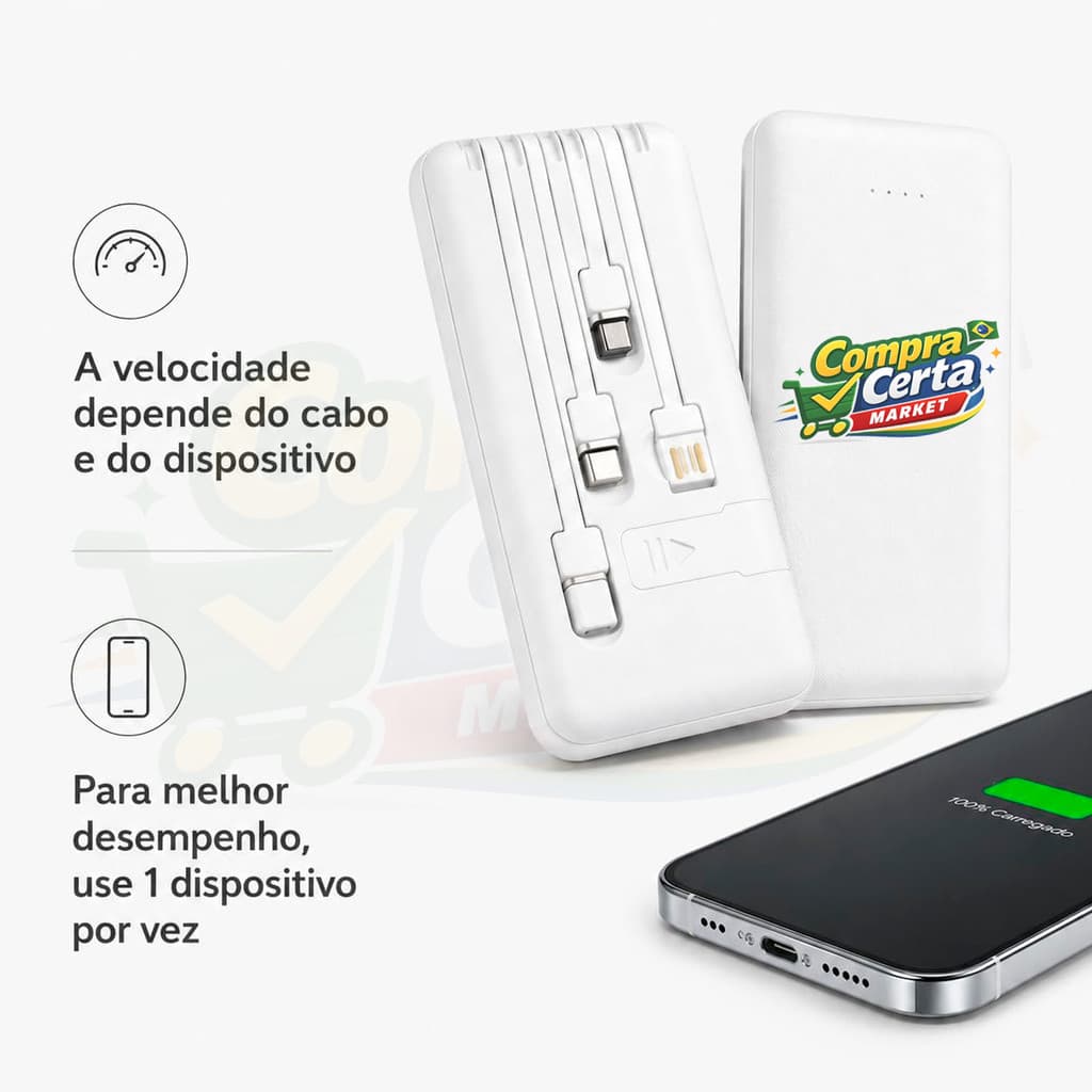 Power Bank 10000mah Carregador Portátil com 4 Saídas