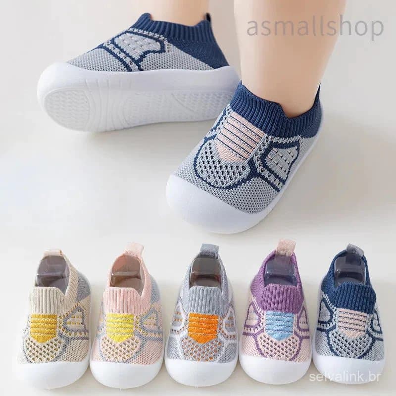 Sapatos de bebê antiderrapante berço meias para bebês com sola de borracha crianças meninas malha meninos fundo macio