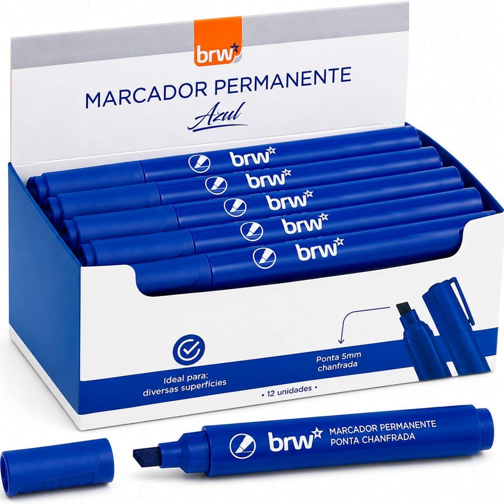 Pincel Atômico Brw Marcador Permanente Azul 5mm 12 Unidades