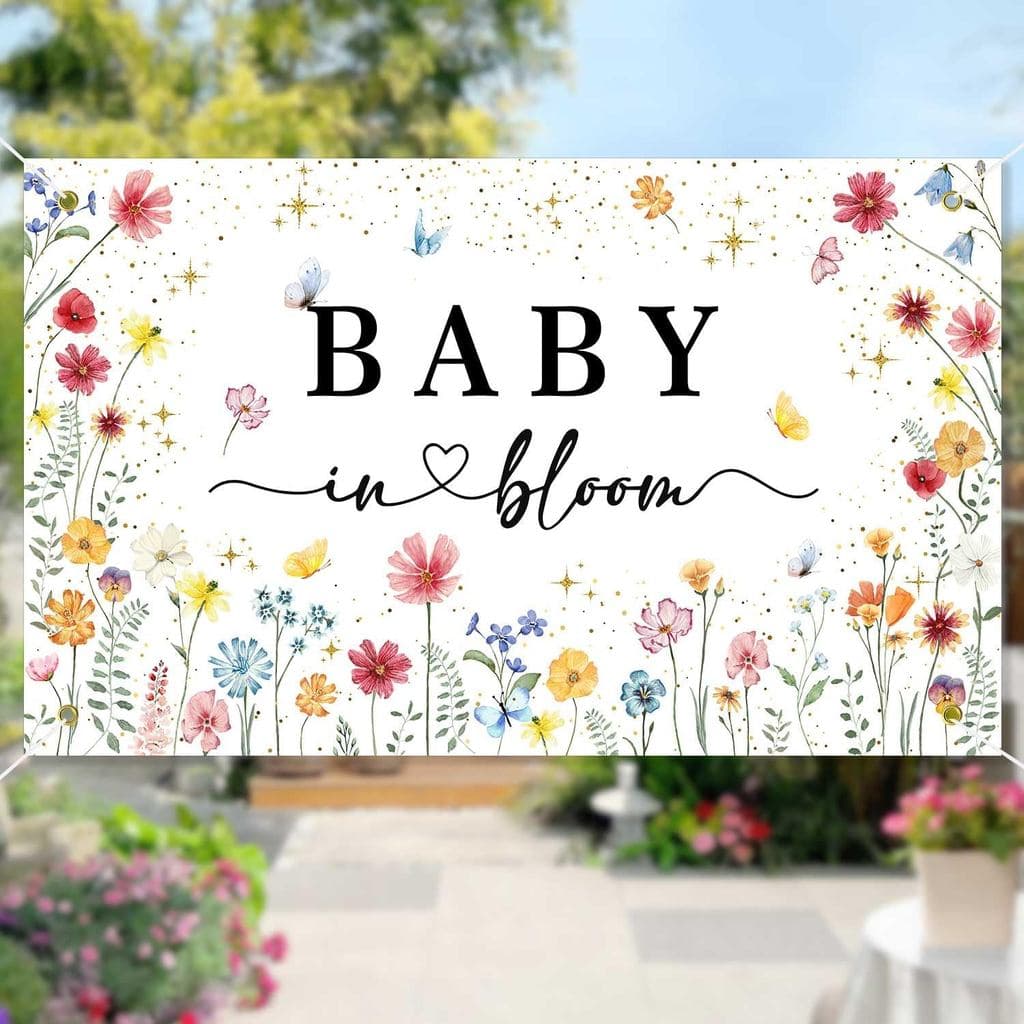 Banner de Fundo "Bebê em Flor" com Flores Silvestres para Decorações de Chá de Bebê para Meninas, Tamanho Grande 3 x 5 p