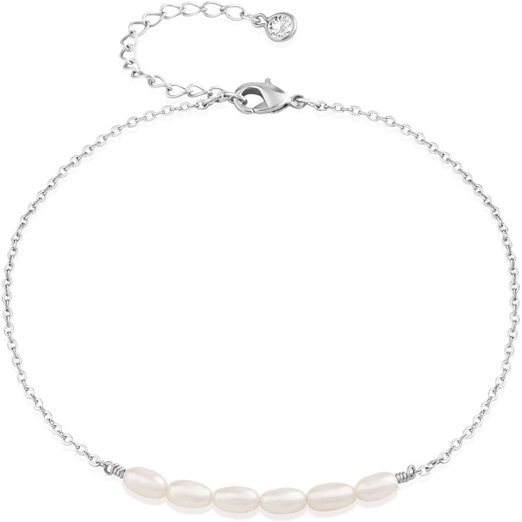Tornozeleira de Pérolas de Água Doce, Prata Esterlina 925 com Revestimento de Ouro 14K, Estilo Boho, Delicada, Feita à M