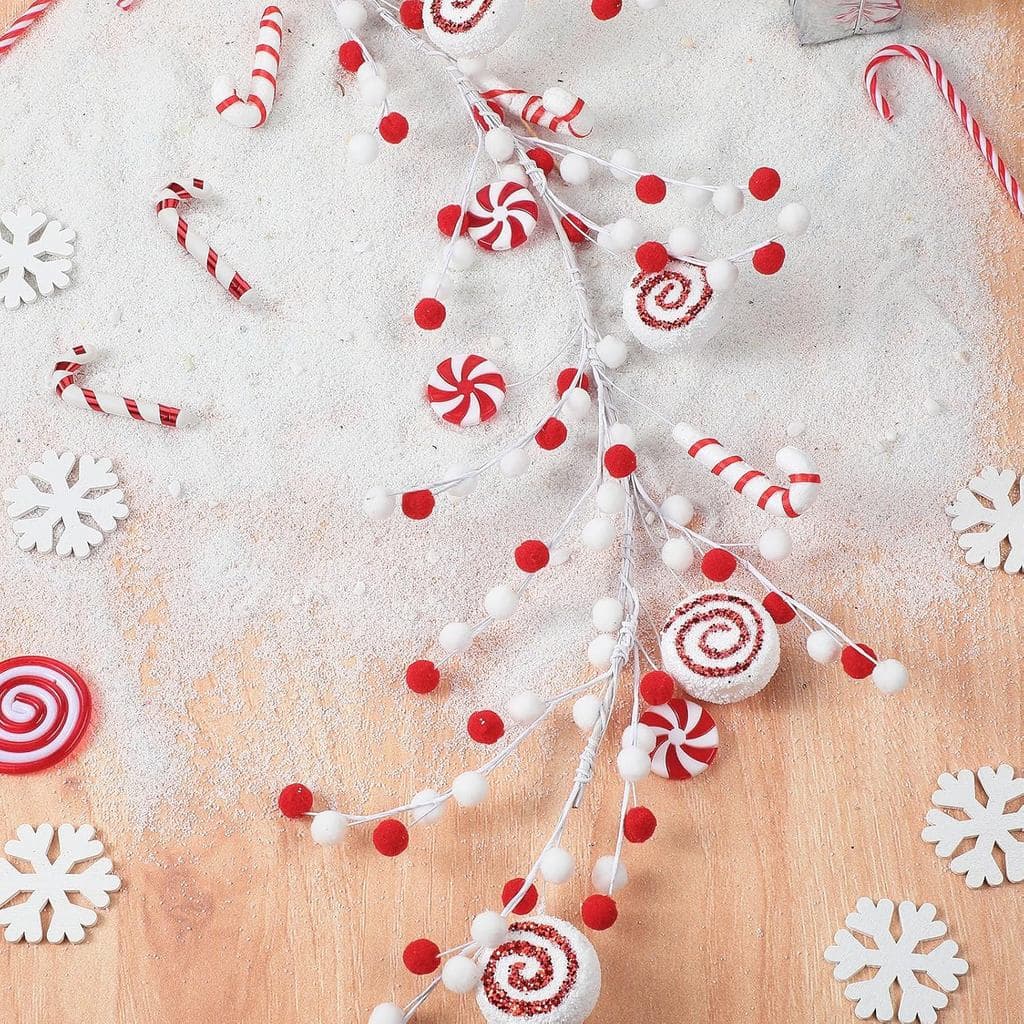 Guirlanda de Natal Jutom de 2,5 pés com Pompons e Bengalas Doces, Decorações de Natal Vermelhas e Brancas para Lareira,