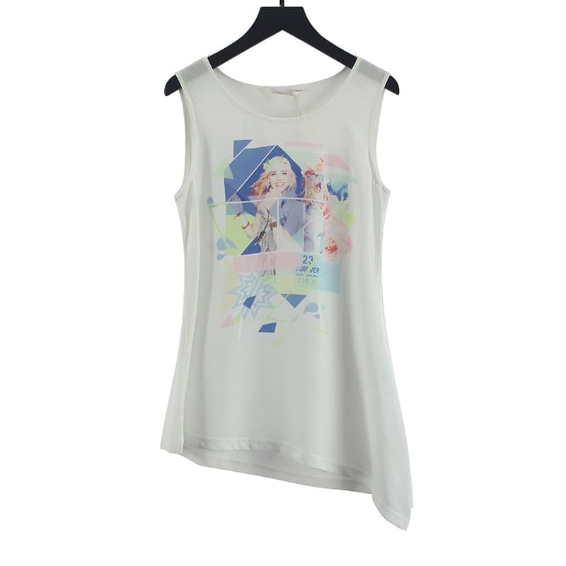 Irmã Premium verão roupas femininas 2019 novo estilo Design bainha Irregular Chiffon em torno do pescoço colete blusa ex