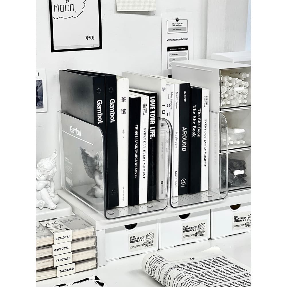 Transparente transparente bookend livro caixa de armazenamento estante mesa estudante escritório transparente estante or