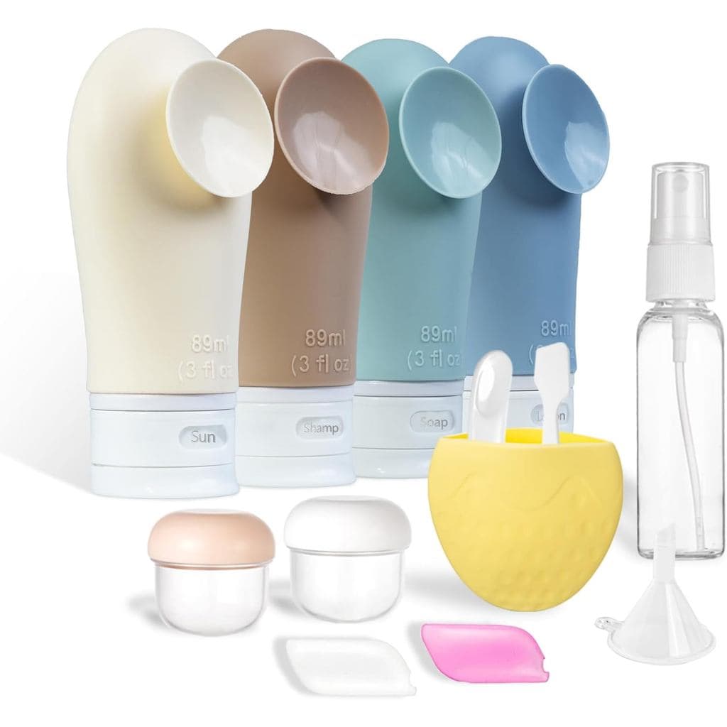 14Pcs Leak Proof Travel Bottles for Toiletries - 3oz TSA Approved Containers Kit With Suction - Essential Accessories fo