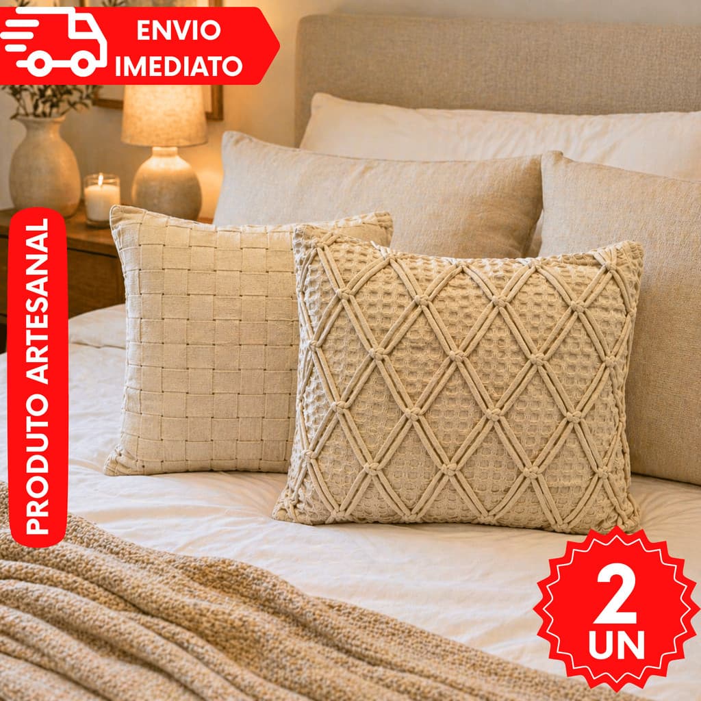 Capa Almofada Pompom Macrame Decorativa Rustica Artesanal Sofa Preto Cru Caramelo Terracota