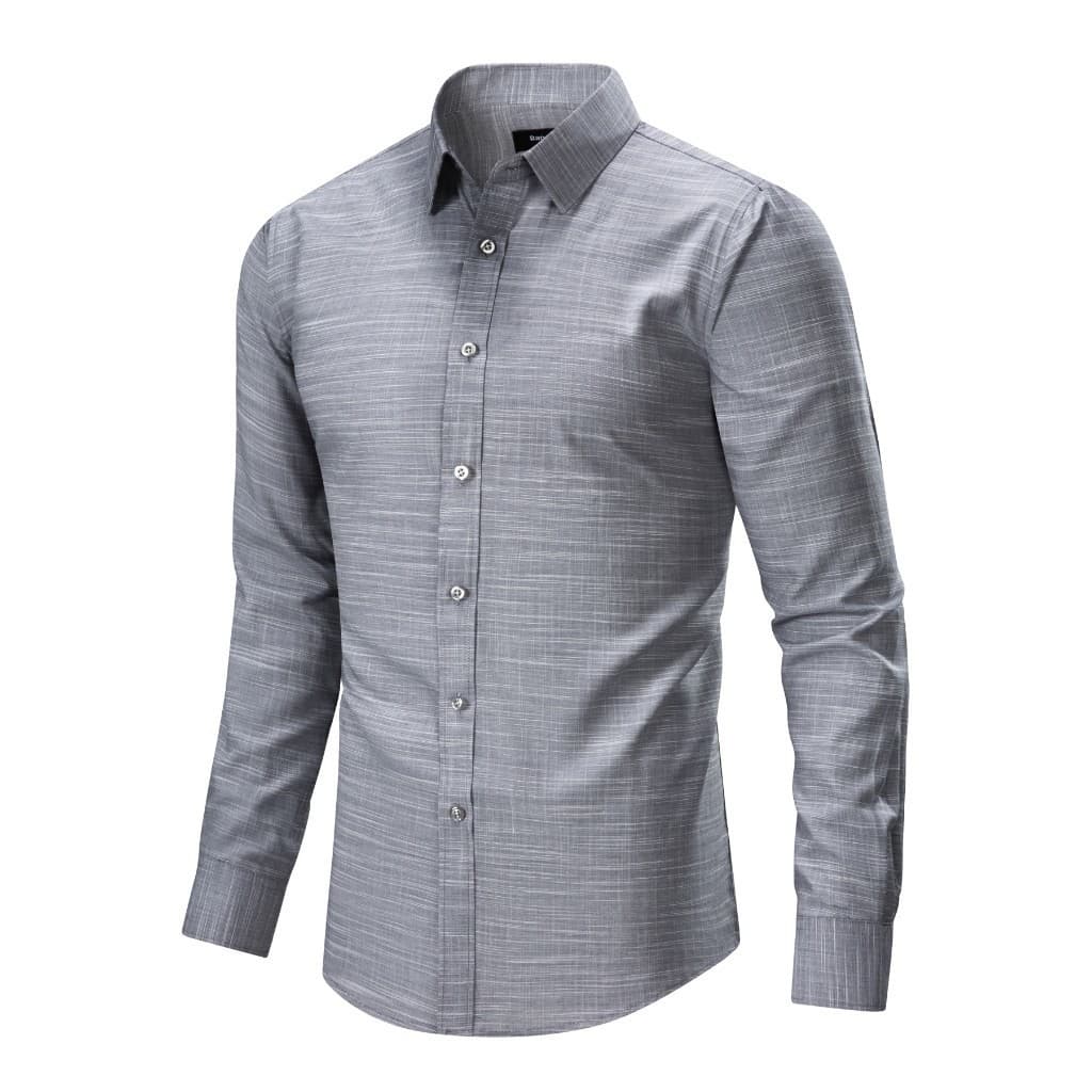 Camisa Social Masculina Slim Fit Manga Longa Listrada em Linho Slub Casual Elegante de Alta Qualidade