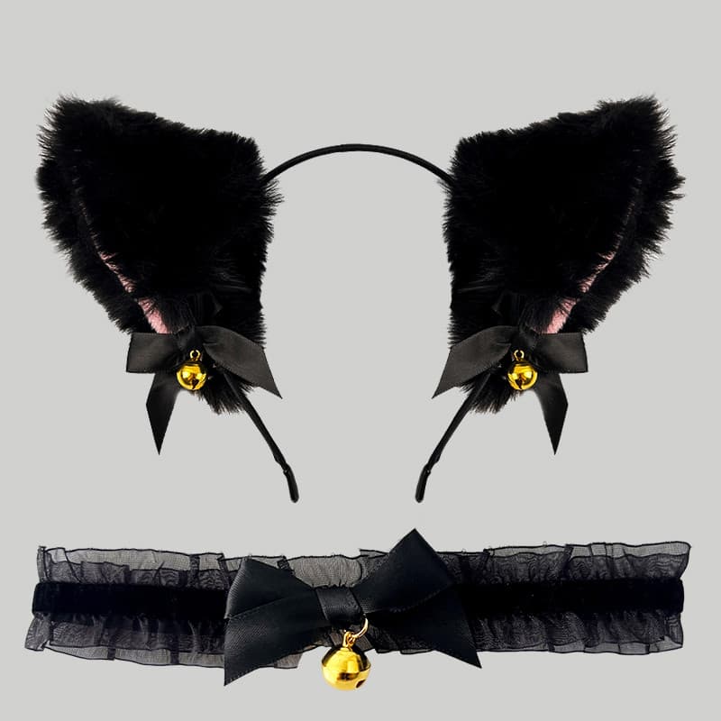 Orelha de gato bandana feminino Headwear laço arco sino raposa Animal orelha bandana Hairpin colar clavícula corrente co