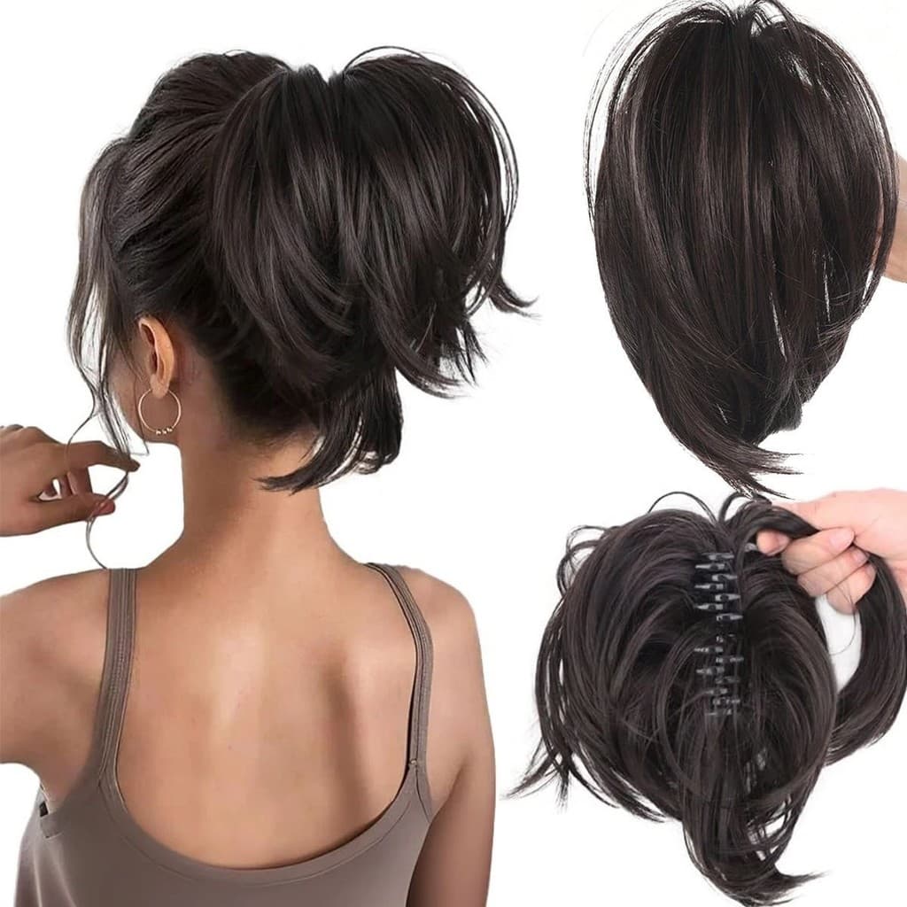 Estilo peruca feminina bagunçado rabo de cavalo estilo curto Grab Clip anel de cabelo rabo de cavalo europeu americano f