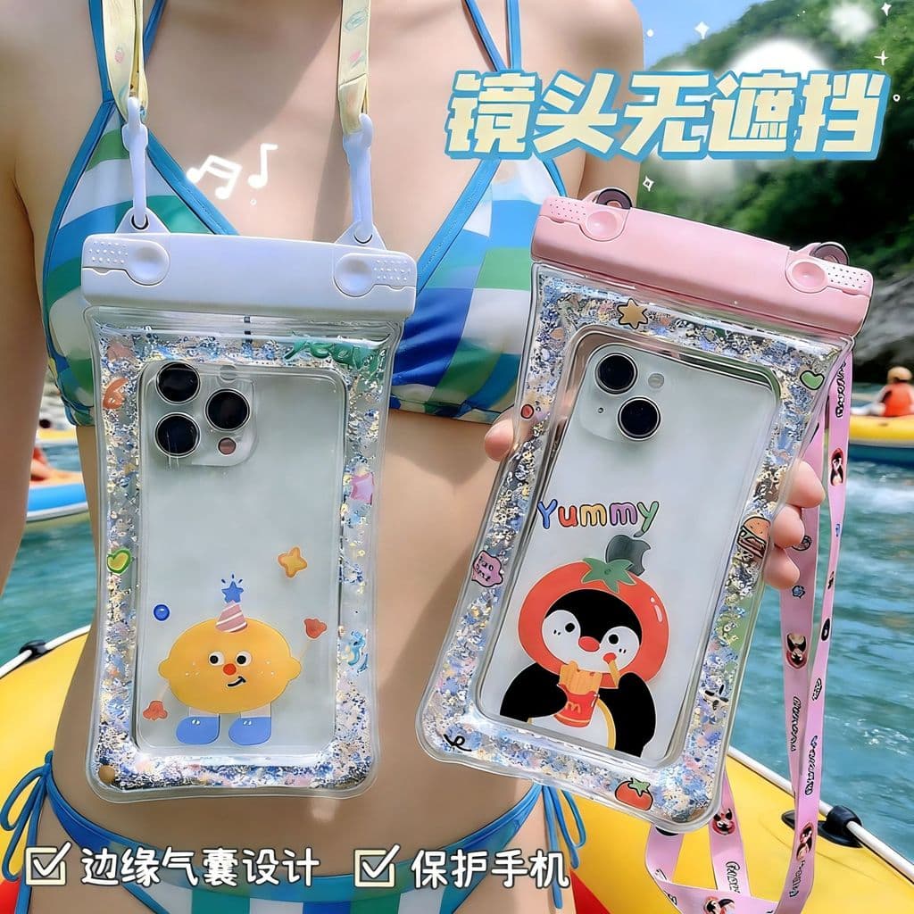 Bonito dos desenhos animados do telefone móvel saco à prova dwaterproof água Airbag flutuante tela de toque caso proteto