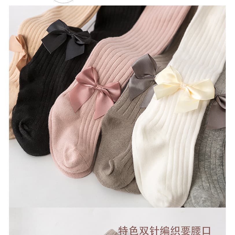 Roupas de outono Pit Strip rosqueado Bowknot meia-calça primavera outono crianças cor sólida pé calças penteado algodão