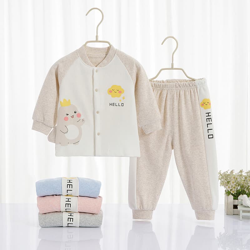Bebê primavera outono dupla camada quente não acolchoado terno casa roupas Folio dos desenhos animados Outing roupas out