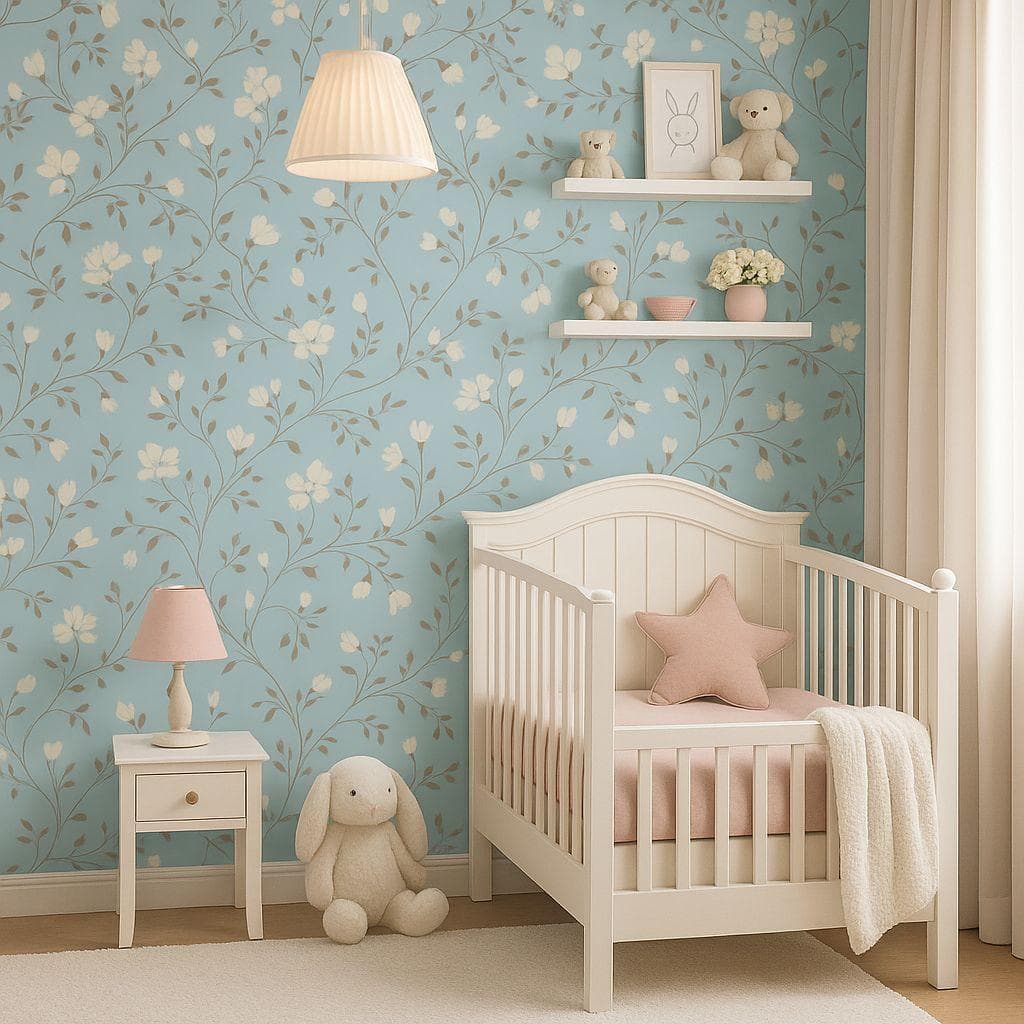 Papel De Parede Adesivo Floral 06 fundo azulado Infantil Para Sala Quarto Decoração 50CM de Largura