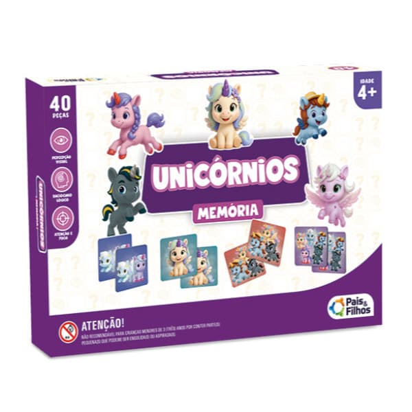 Jogo Da Memória Unicórnios 40 Peças Pais E Filhos 4+