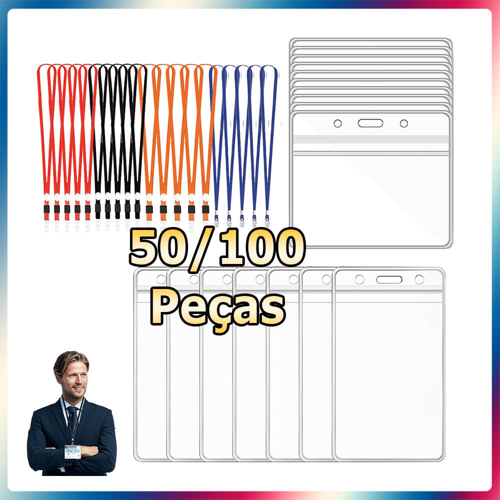 50/100 Porta-crachás transparentes porta-cartões de identificação com cordões porta-cartões à prova d'água porta-crachás
