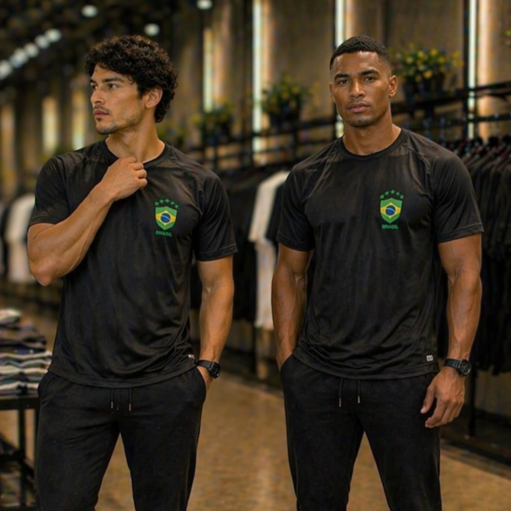 KIT 2 Camisas Do Brasil Camiseta Torcedor Dry Fit Copa Do Mundo Unissex Preta