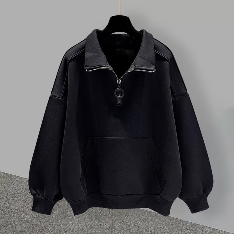 Outono inverno estilo Hong Kong meia gola alta moletom masculino forro de lã na moda All-Match solto juventude cor sólid