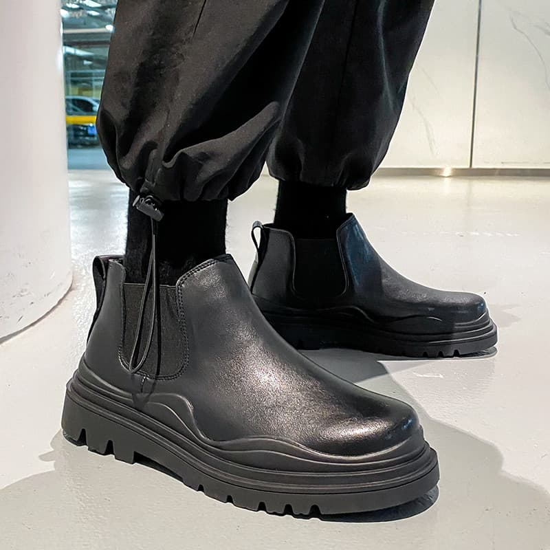 Chelsea botas sapatos masculinos primavera 2026 novo estilo manga de sola grossa estilo britânico Martin botas de couro