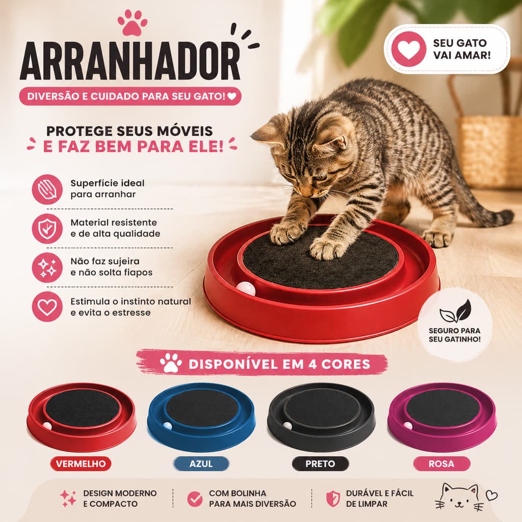 Arranhador Scratch Park para Gatos Filhotes e Adultos Anti estresse Sem Sujeira Resistente com Bolinha