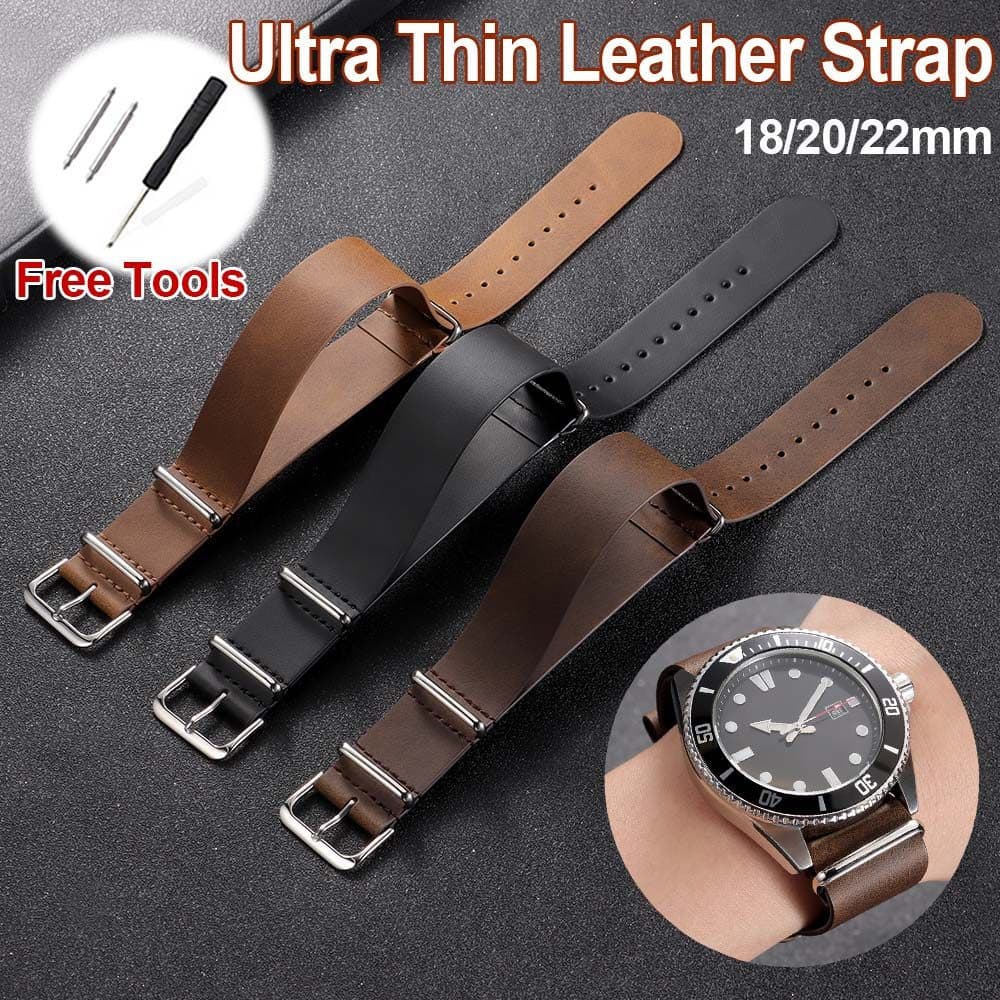 Vintage Retro Fino NATO Pulseira De Relógio De Couro Genuíno 18/20/22mm Grão Superior Primeira Camada Único Loop Para Ho