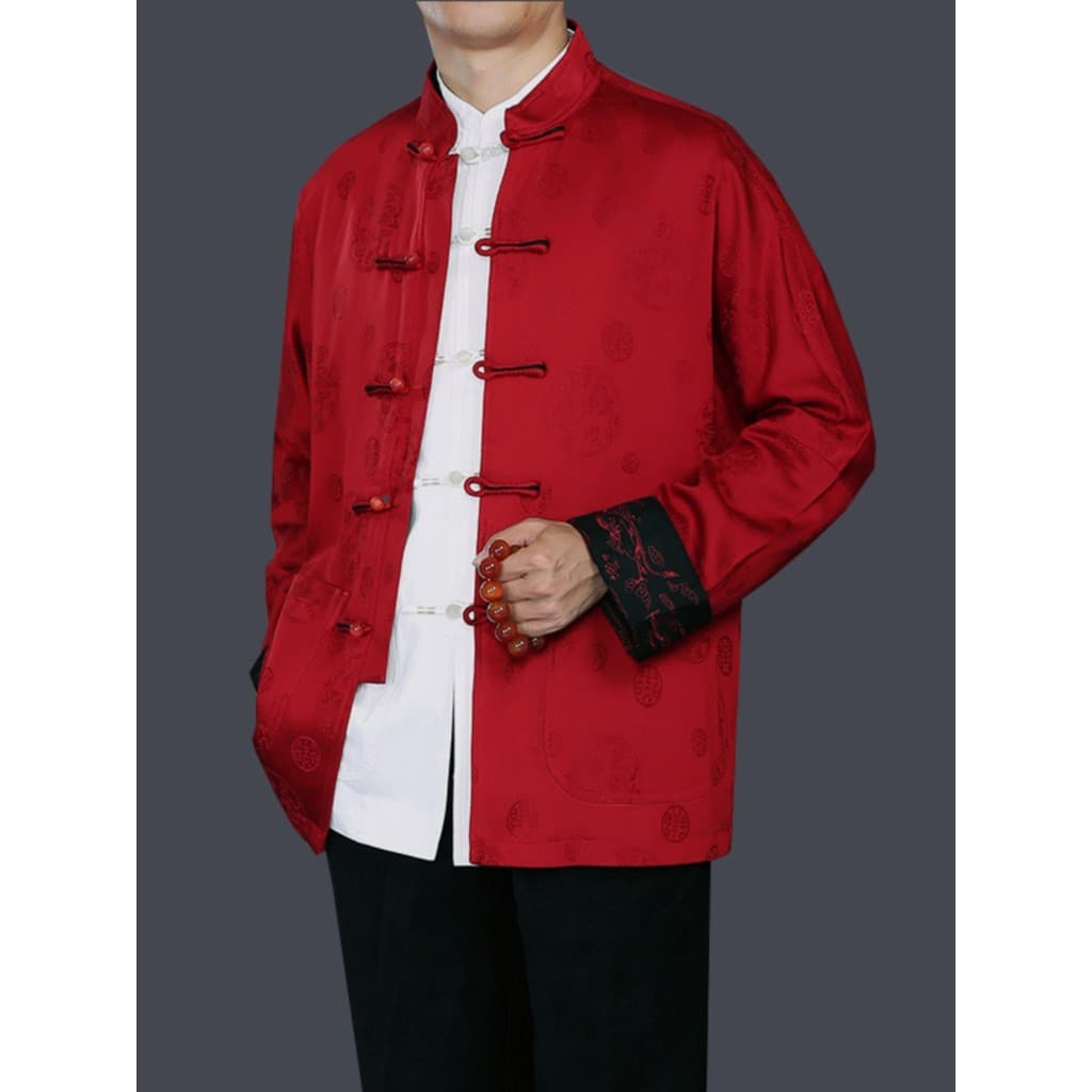 Meia-idade idosos tang terno masculino outono inverno manga jaqueta pai vestido de casamento chinês gola vestido de casa