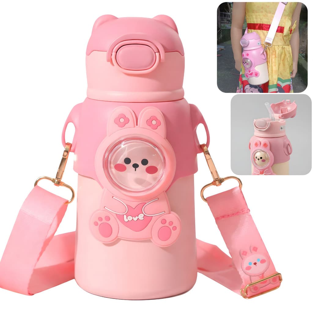 Garrafa De Agua Infantil Térmica 520ml Escolar Com Canudo