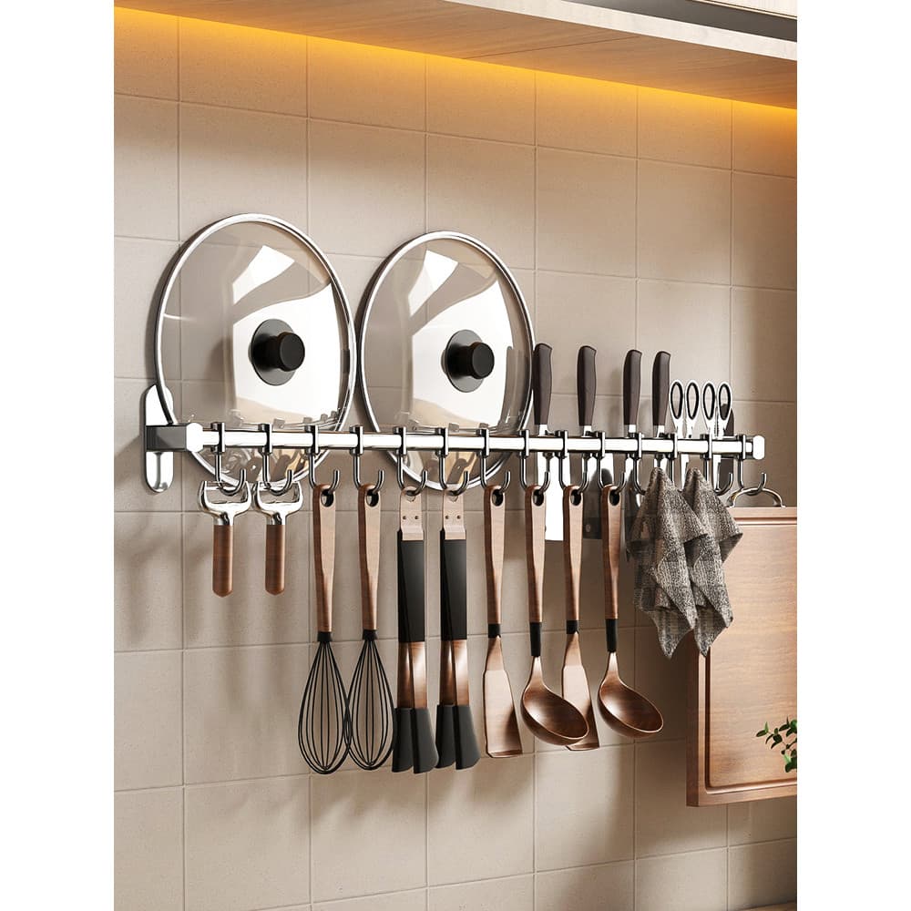 Cozinha pendurado colher pá gancho de armazenamento pendurado haste de aço inoxidável fixado na parede sem perfuração ti