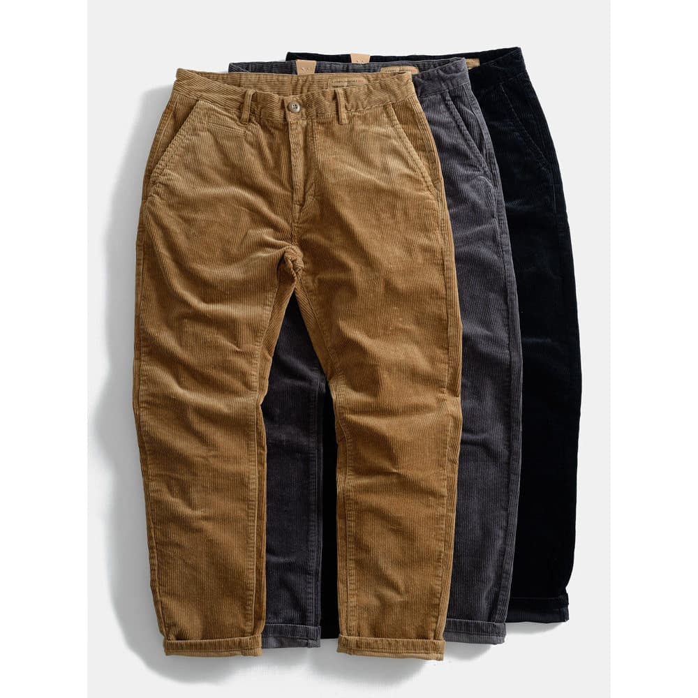 Pesado Retro veludo em linha reta solta calças casuais calças compridas masculinas japonesas listrado calças de lã Micro