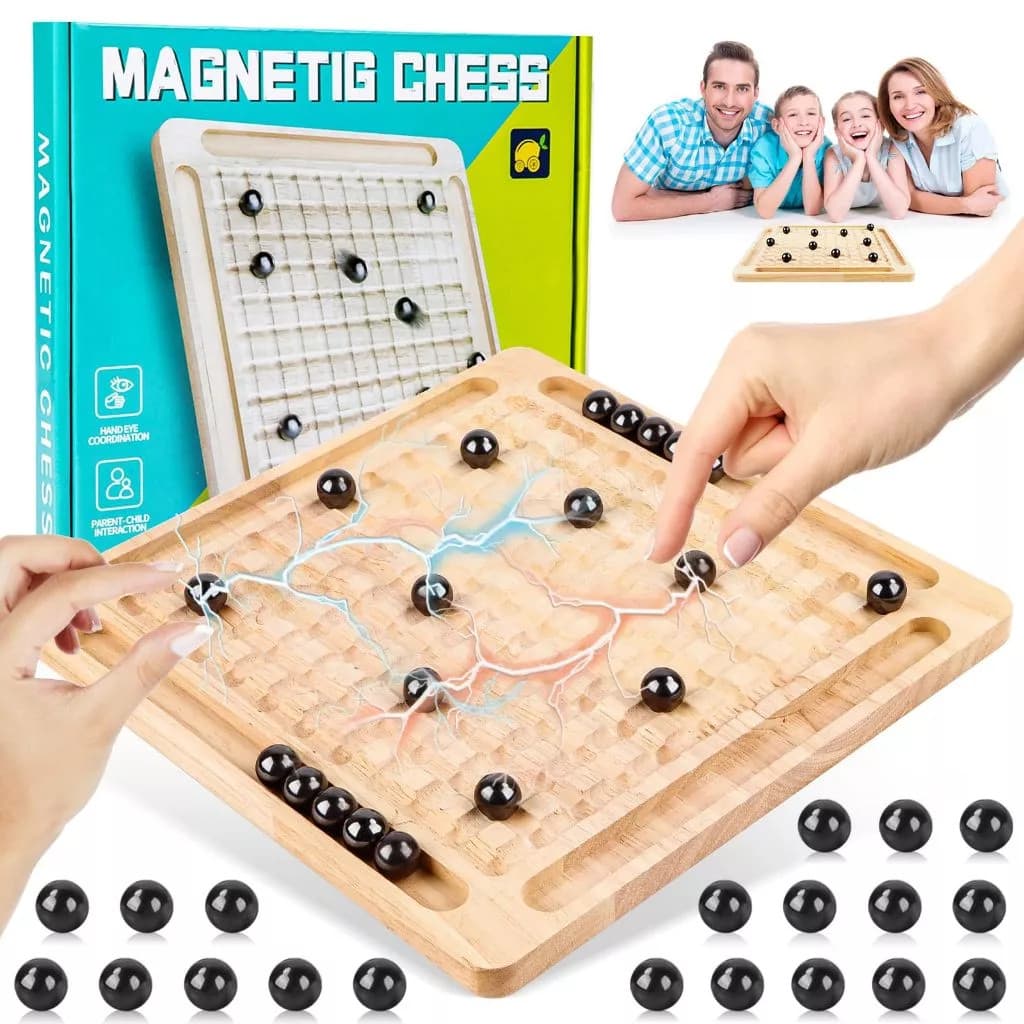Xadrez Magnético de Madeira e Plástico Infantil Portátil Jogo de Tabuleiro Brinquedo Educativo Amigos