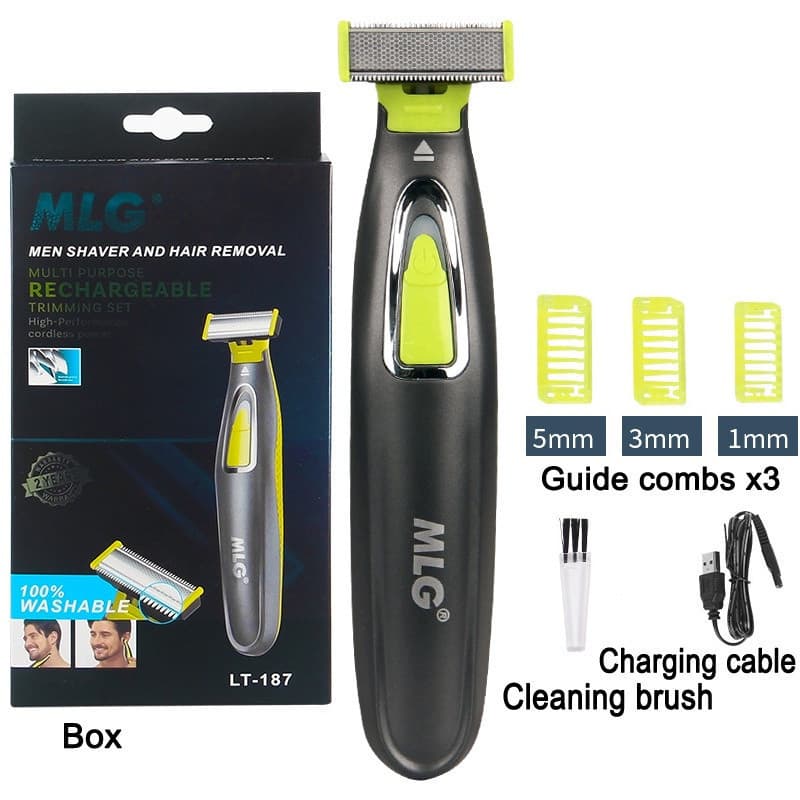 Barbeador Elétrico Portátil Unissex MLG, Recarregável por USB com Cabeça Lavável, Design em T para Todo o Corpo