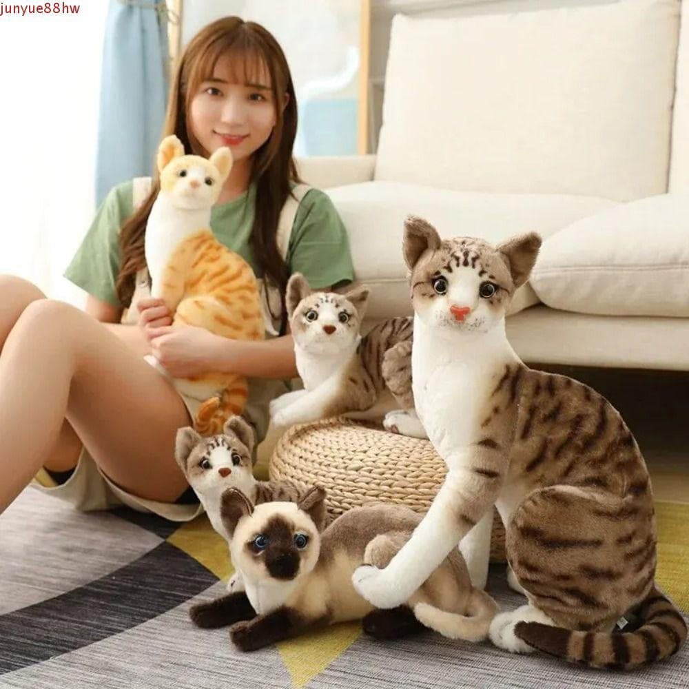 JUNYUE Brinquedo De Pelúcia De Gato Deitado , Boneca Animal Fofo Tabby , Travesseiro Siamês Em Pé