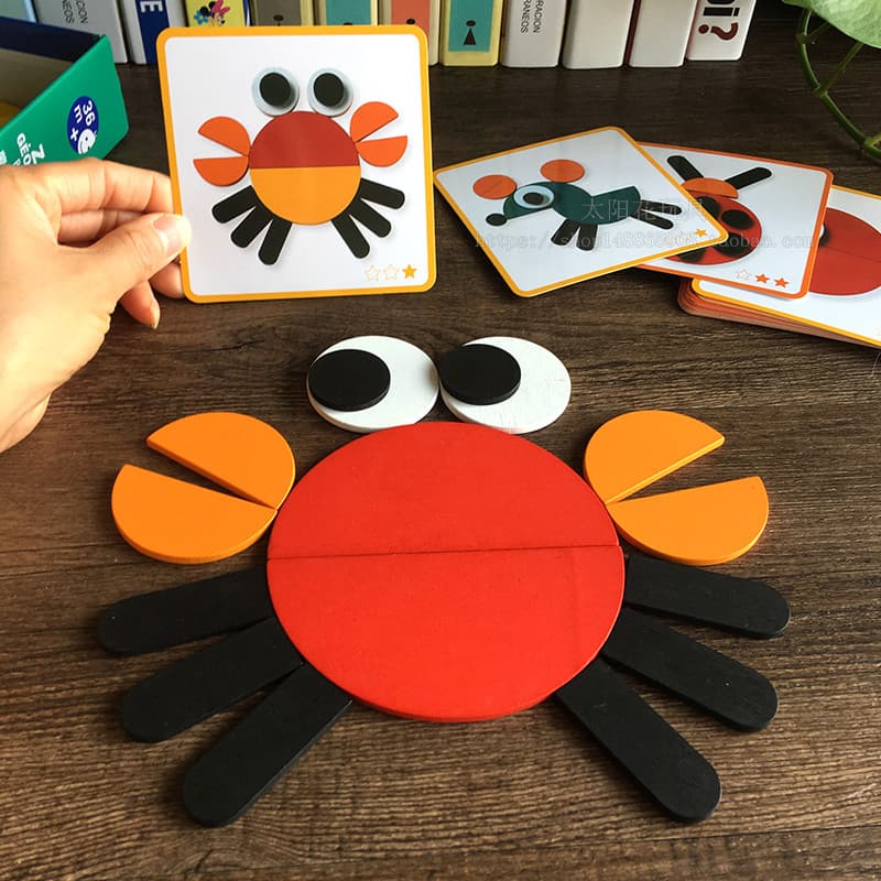 Crianças quebra-cabeça geométrico auxiliares de ensino Animal criativo educação precoce Tangram quebra-cabeça bloco de c