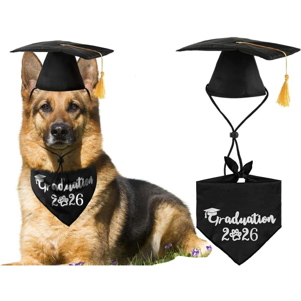 Chapéu de Formatura para Cães com Borla Amarela e Bandana Preta de Formatura para Animais de Estimação 2026