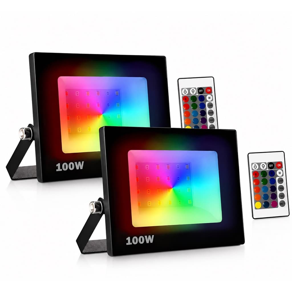 Kit 2 Refletor Led 100w Holofote A Prova Dágua RGB Carcaça Preto 110V/220V (Bivolt) Com Controle Remoto