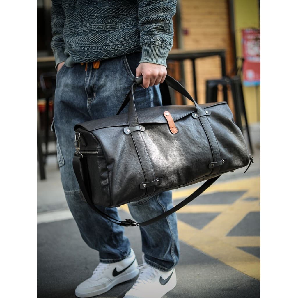 High-End!Bolsa masculina de viagem de negócios Bolsa de viagem de couro Esportes Lazer Academia Bolsa de viagem de couro
