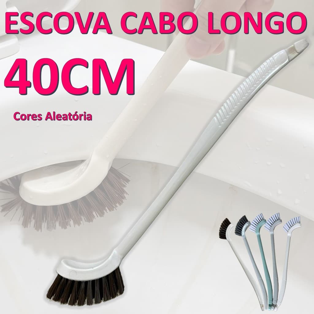 Escova Cabo Longo 40cm Multiuso para Limpeza de Rodas Cozinha e Banheiro Limpa Cantos Cores Variadas