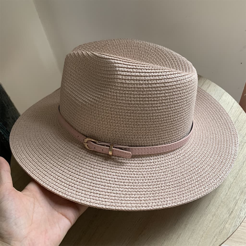 Panamá estilo britânico rosa cinto de aba larga guarda-sol protetor solar chapéu de palha feminino primavera verão féria