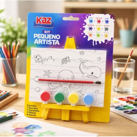 Kit Tela Para Pintura 10x15 Infantil Cavalete, Pincel e 4 Tintas Guache Pintura Artística