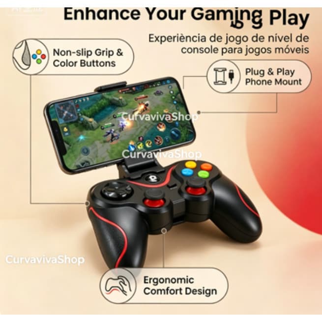 Controle Joystick Bluetooth Universal + cabo usb + suporte para Celular Tablet